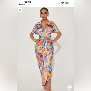 Fashion Nova Multicolor Swirl Midi Dress - Pink, Blue, Yellow